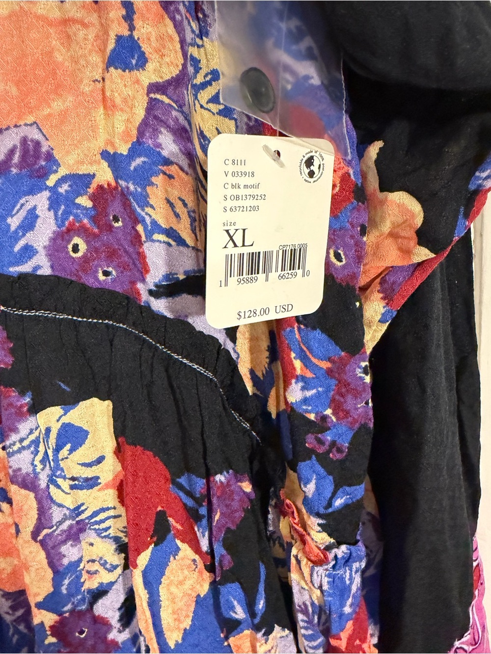 NWT Free People Floral Brunch a Bunch Button Front Tunic Dress XL Black Multi - Picture 7 of 12